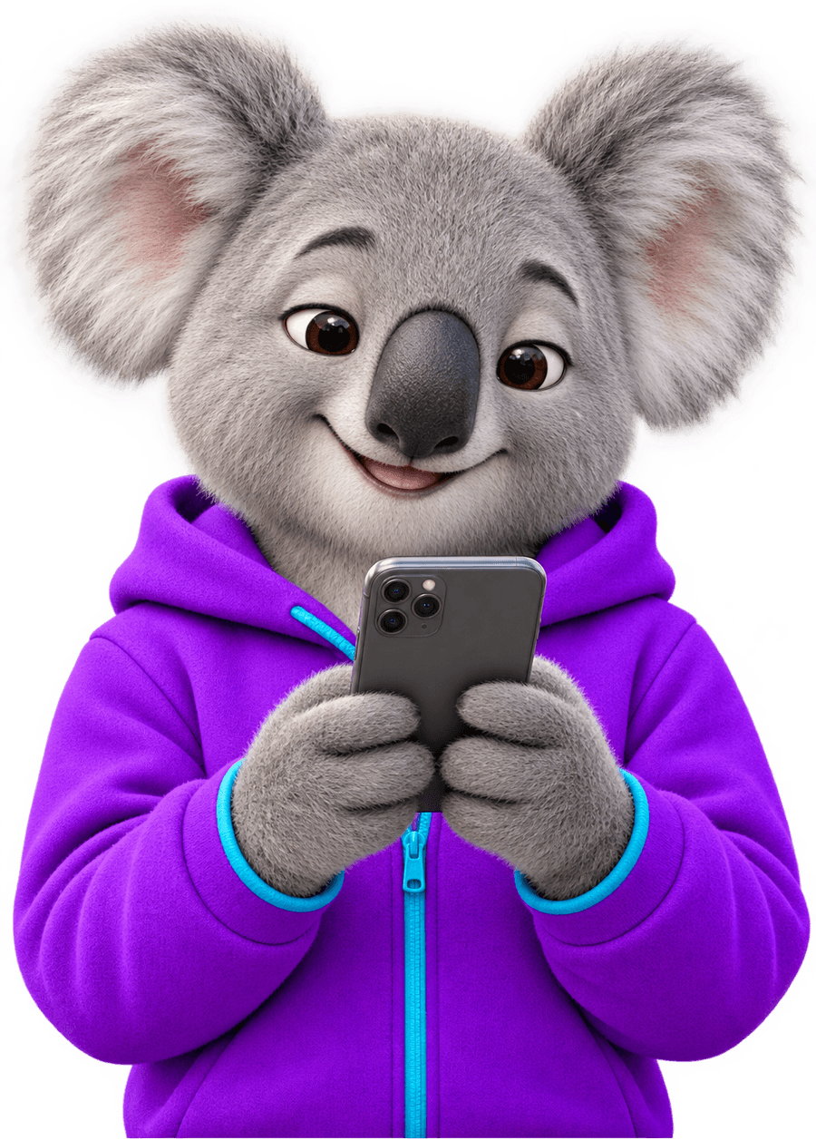 Ezy Compare koala mascot comparing loans on a phone